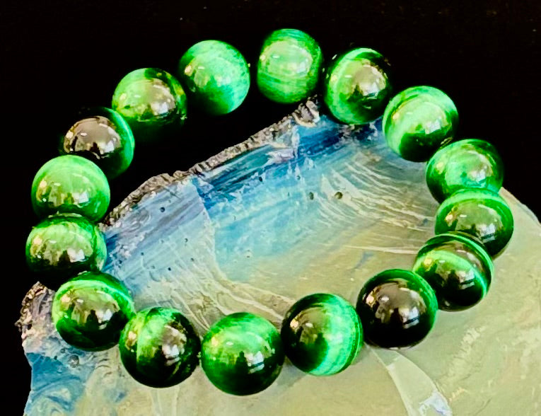 Green Tiger Eye Gemstone Statement Stretch Bracelet