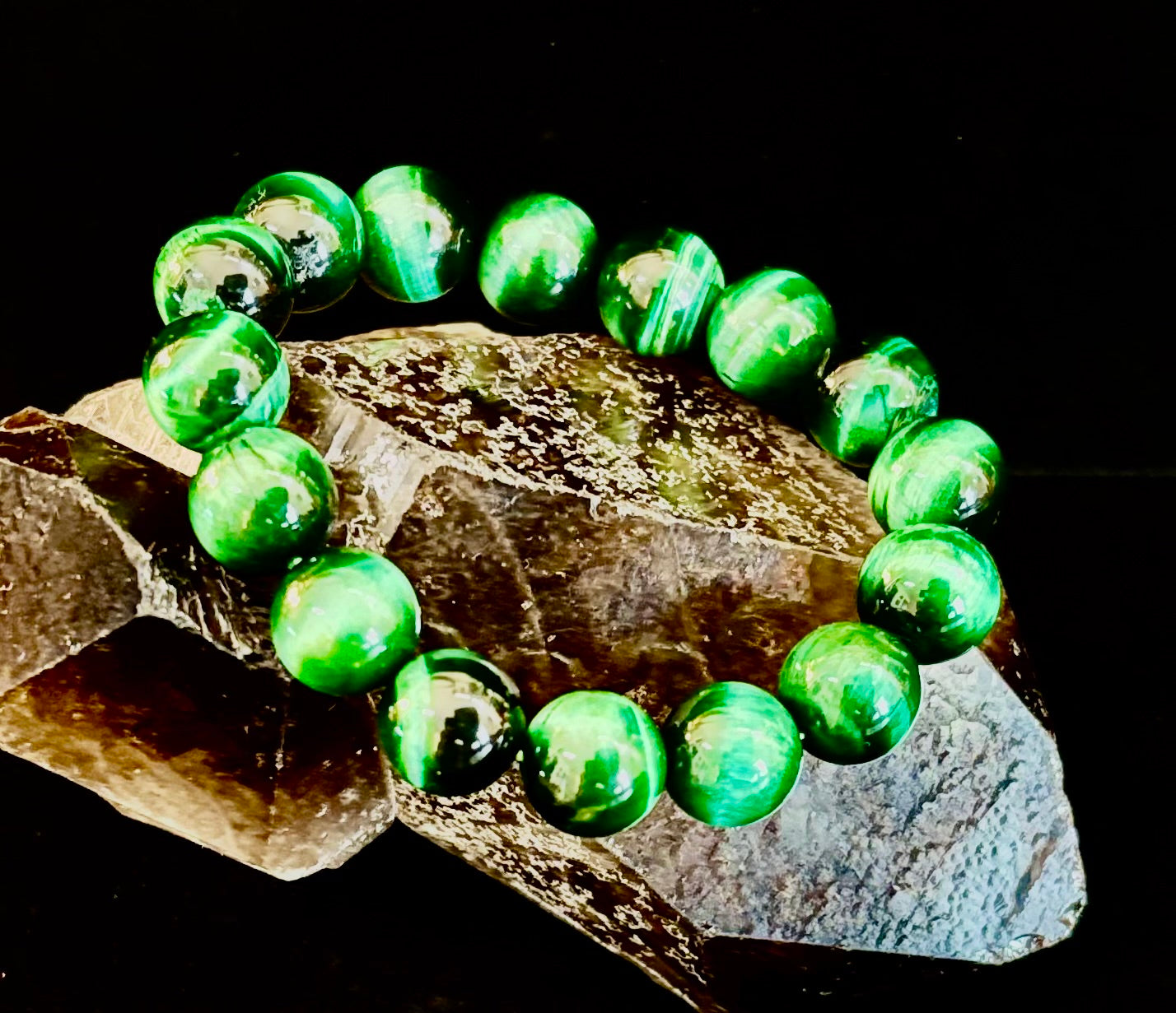 Green Tiger Eye Gemstone Statement Stretch Bracelet
