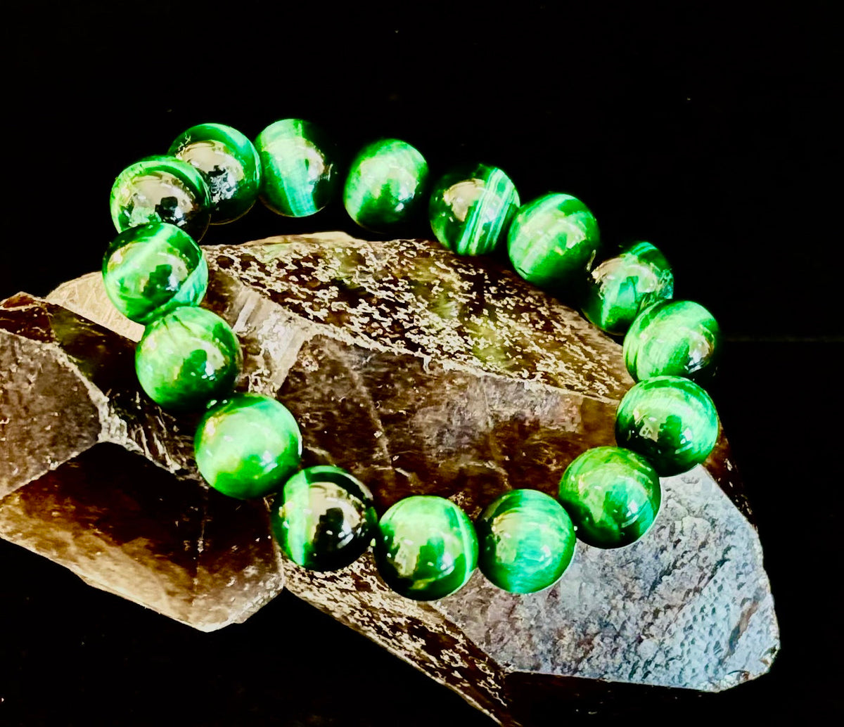 Green Tiger Eye Gemstone Statement Stretch Bracelet
