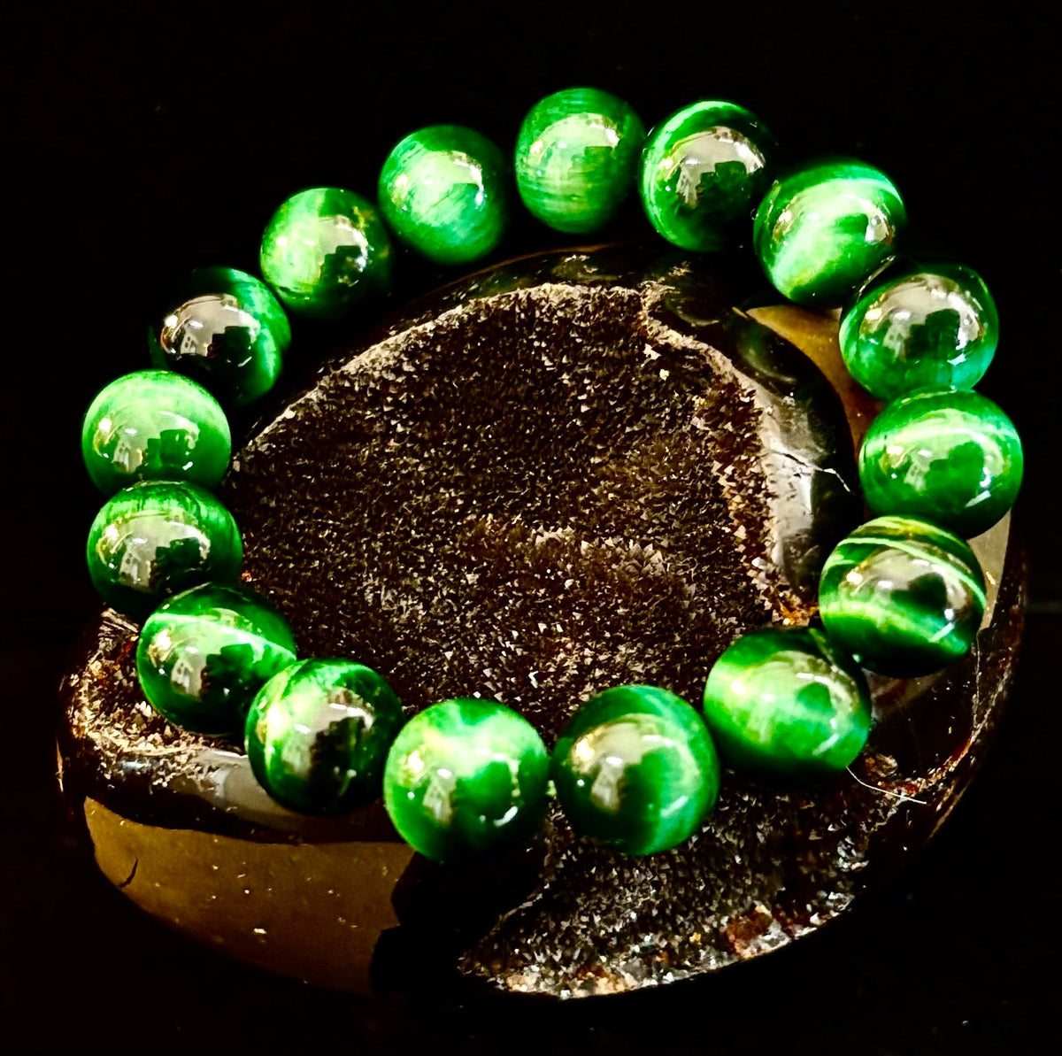 Green Tiger Eye Gemstone Statement Stretch Bracelet