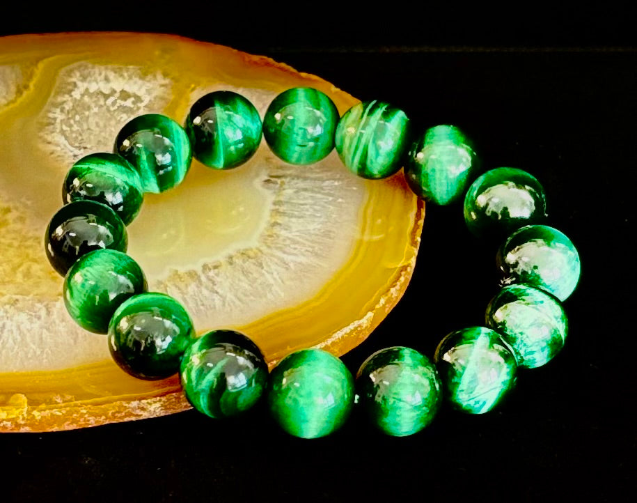 Green Tiger Eye Gemstone Statement Stretch Bracelet