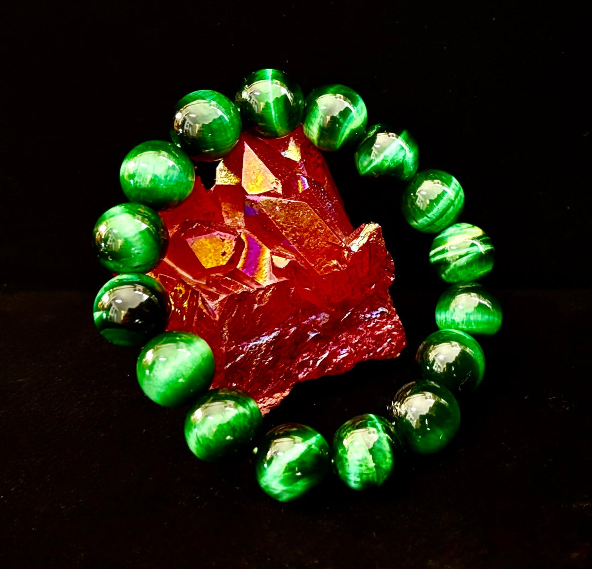 Green Tiger Eye Gemstone Statement Stretch Bracelet