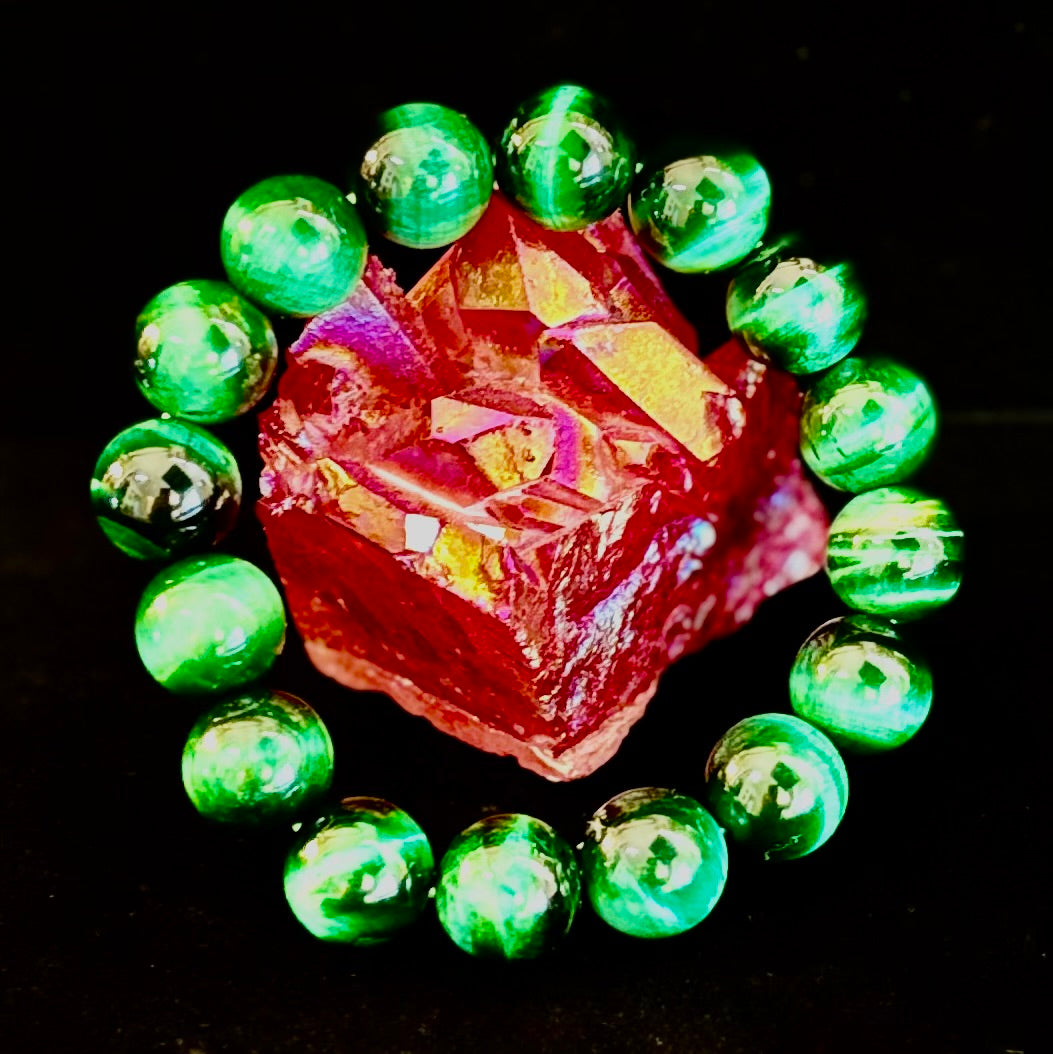 Green Tiger Eye Gemstone Statement Stretch Bracelet