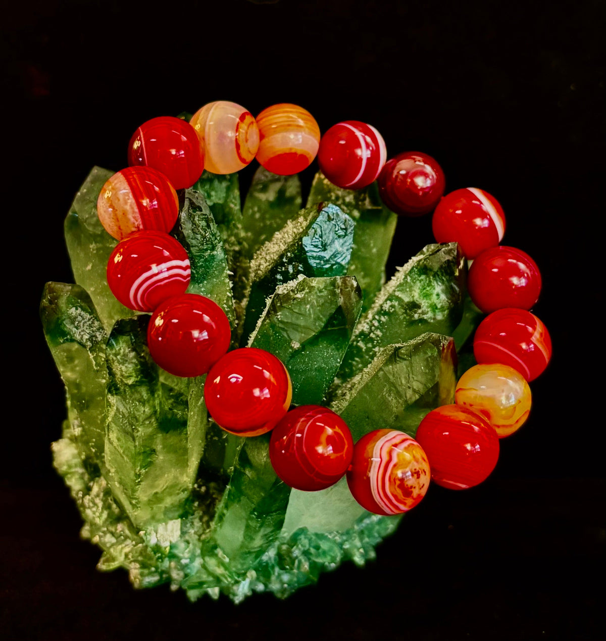 Fiery Spirit Red Banded Agate Beaded Stretch Bracelet