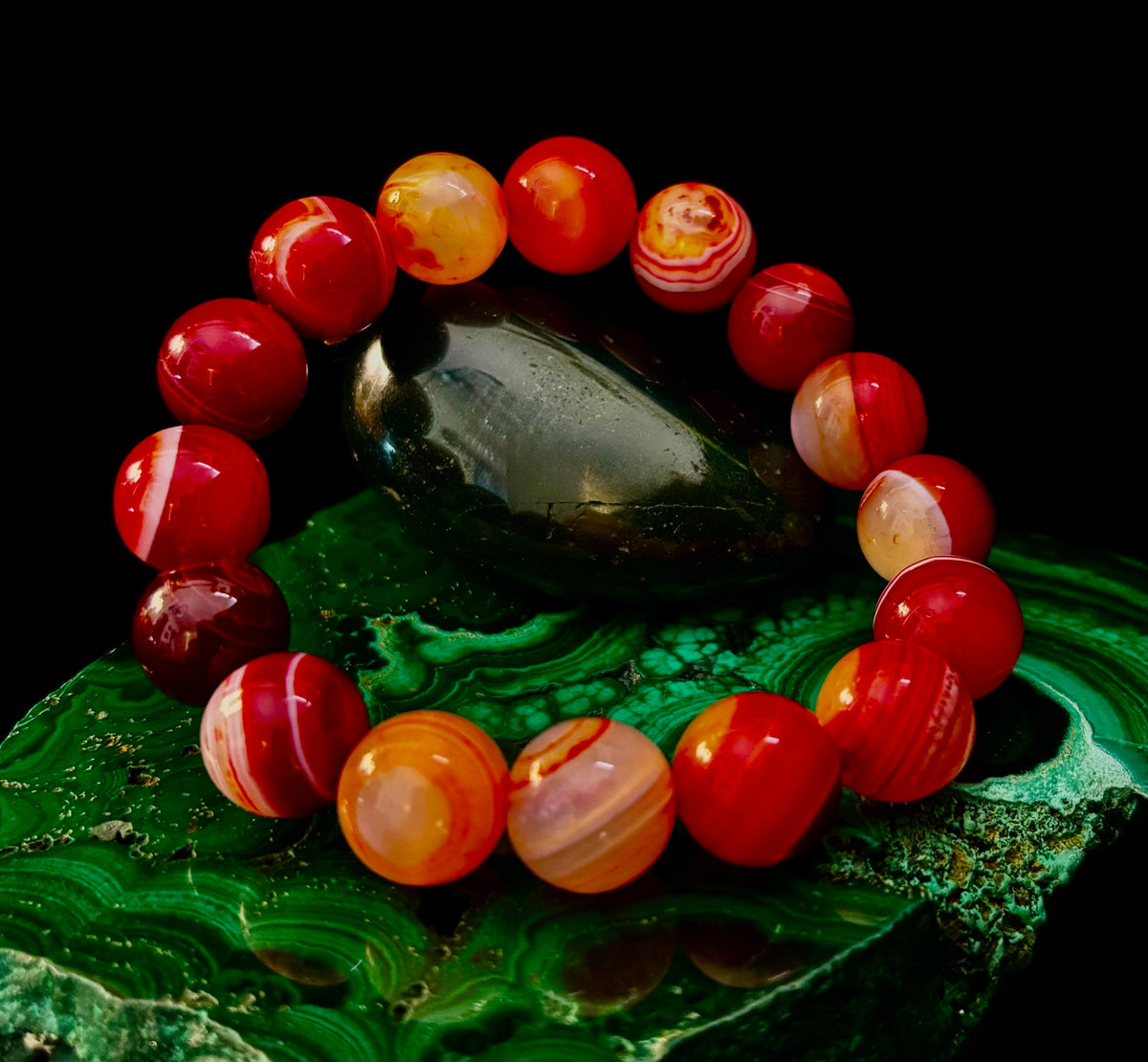 Fiery Spirit Red Banded Agate Beaded Stretch Bracelet