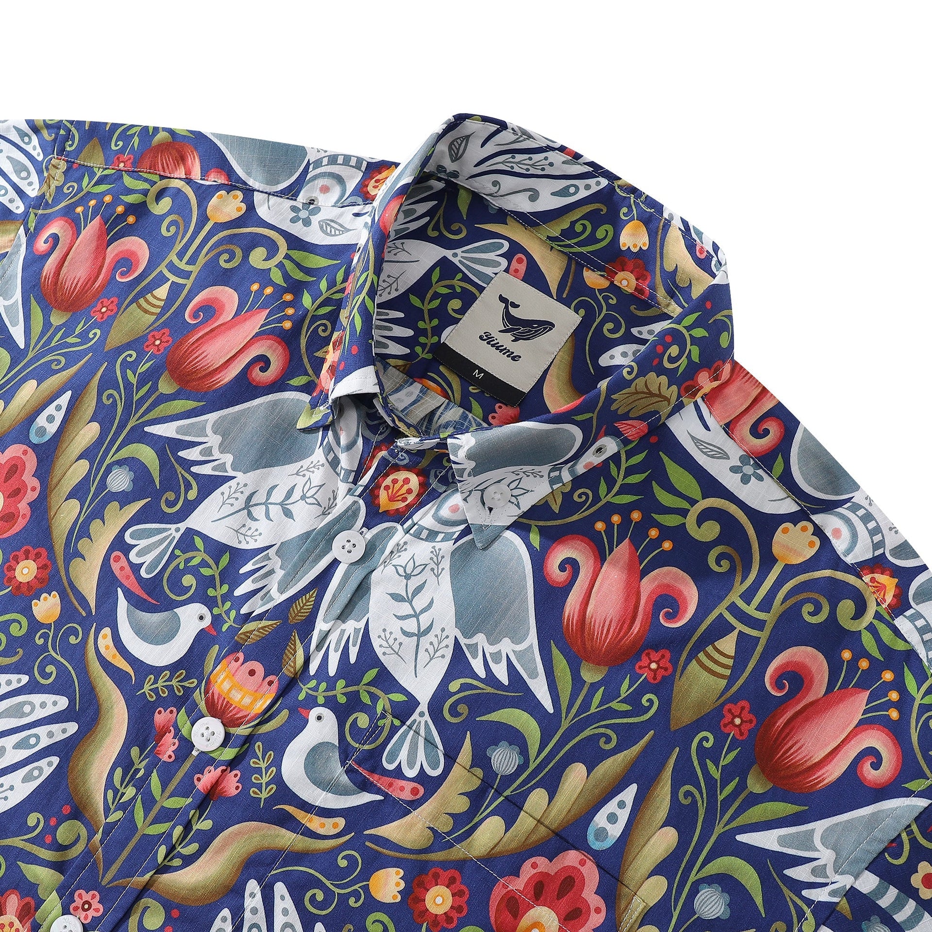 Vintage Bird Print Aloha Shirt Julia Madoka Cotton Button-Down