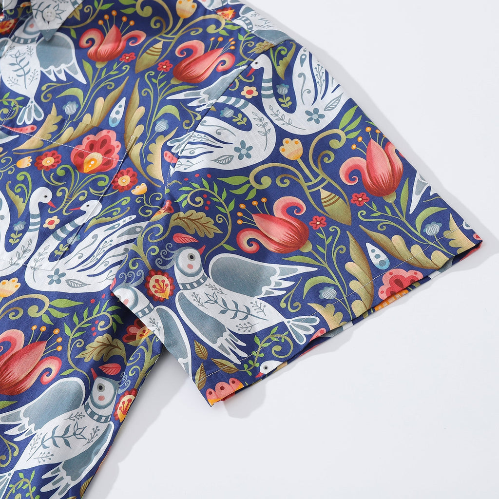 Vintage Bird Print Aloha Shirt Julia Madoka Cotton Button-Down