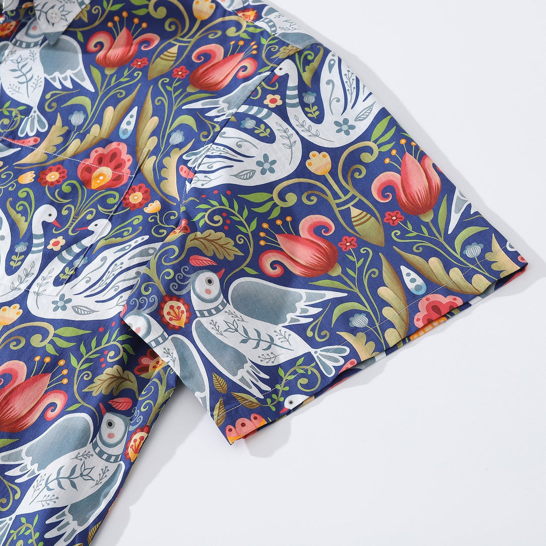 Vintage Bird Print Aloha Shirt Julia Madoka Cotton Button-Down