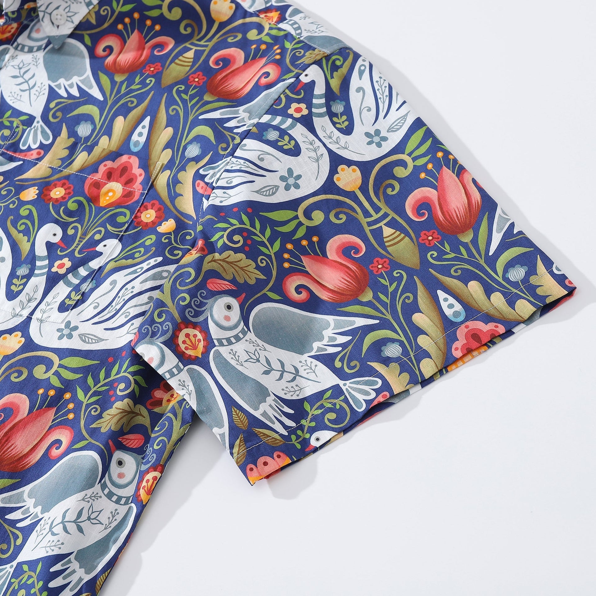 Vintage Bird Print Aloha Shirt Julia Madoka Cotton Button-Down