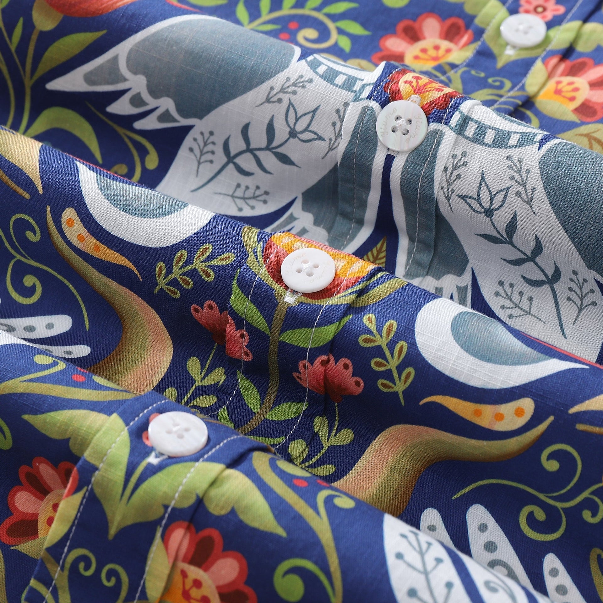 Vintage Bird Print Aloha Shirt Julia Madoka Cotton Button-Down