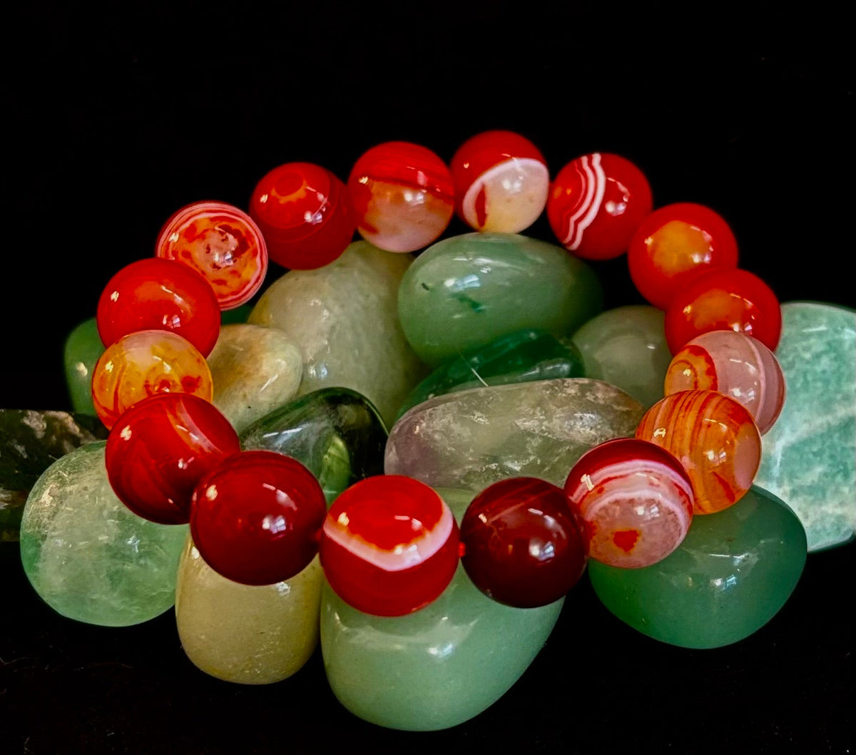 Fiery Spirit Red Banded Agate Beaded Stretch Bracelet
