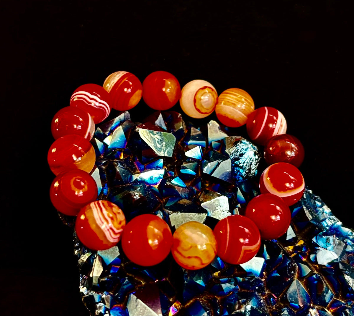 Fiery Spirit Red Banded Agate Beaded Stretch Bracelet