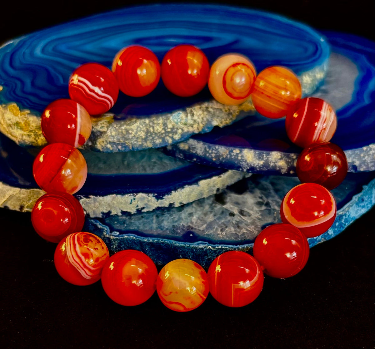 Fiery Spirit Red Banded Agate Beaded Stretch Bracelet