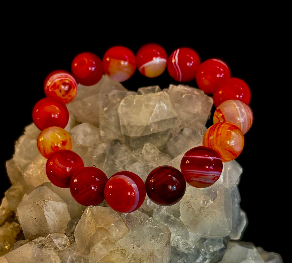 Fiery Spirit Red Banded Agate Beaded Stretch Bracelet