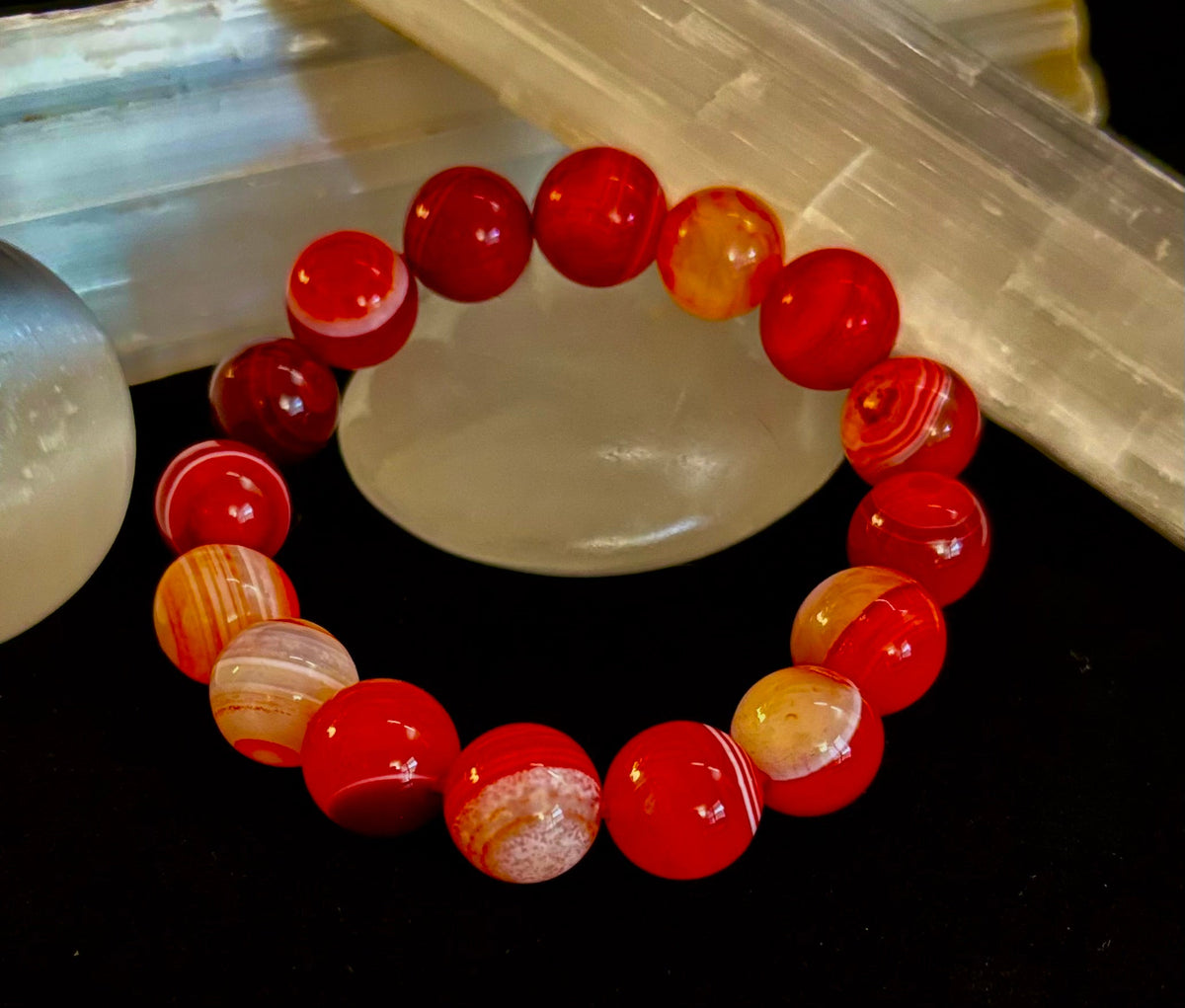 Fiery Spirit Red Banded Agate Beaded Stretch Bracelet