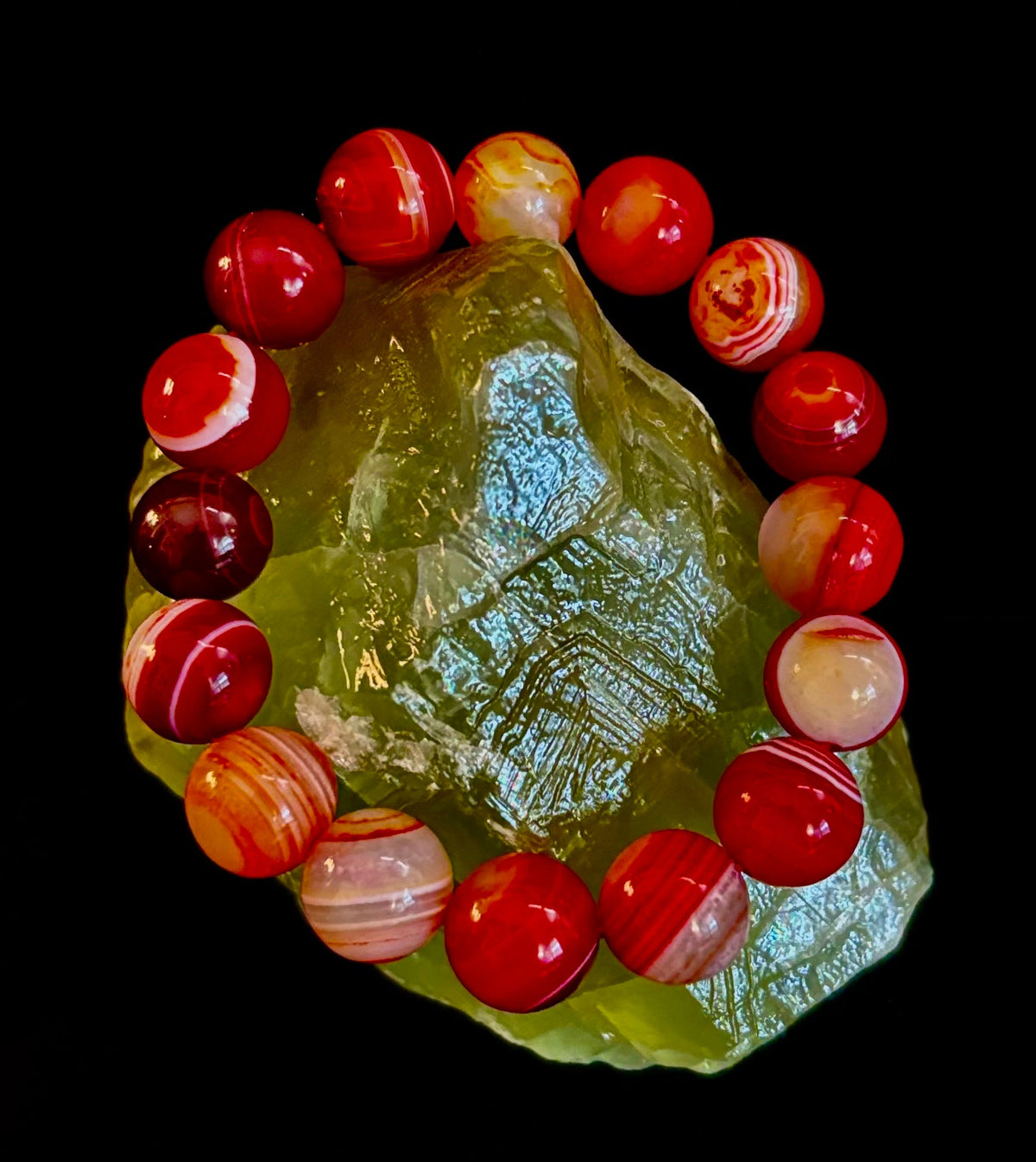 Fiery Spirit Red Banded Agate Beaded Stretch Bracelet