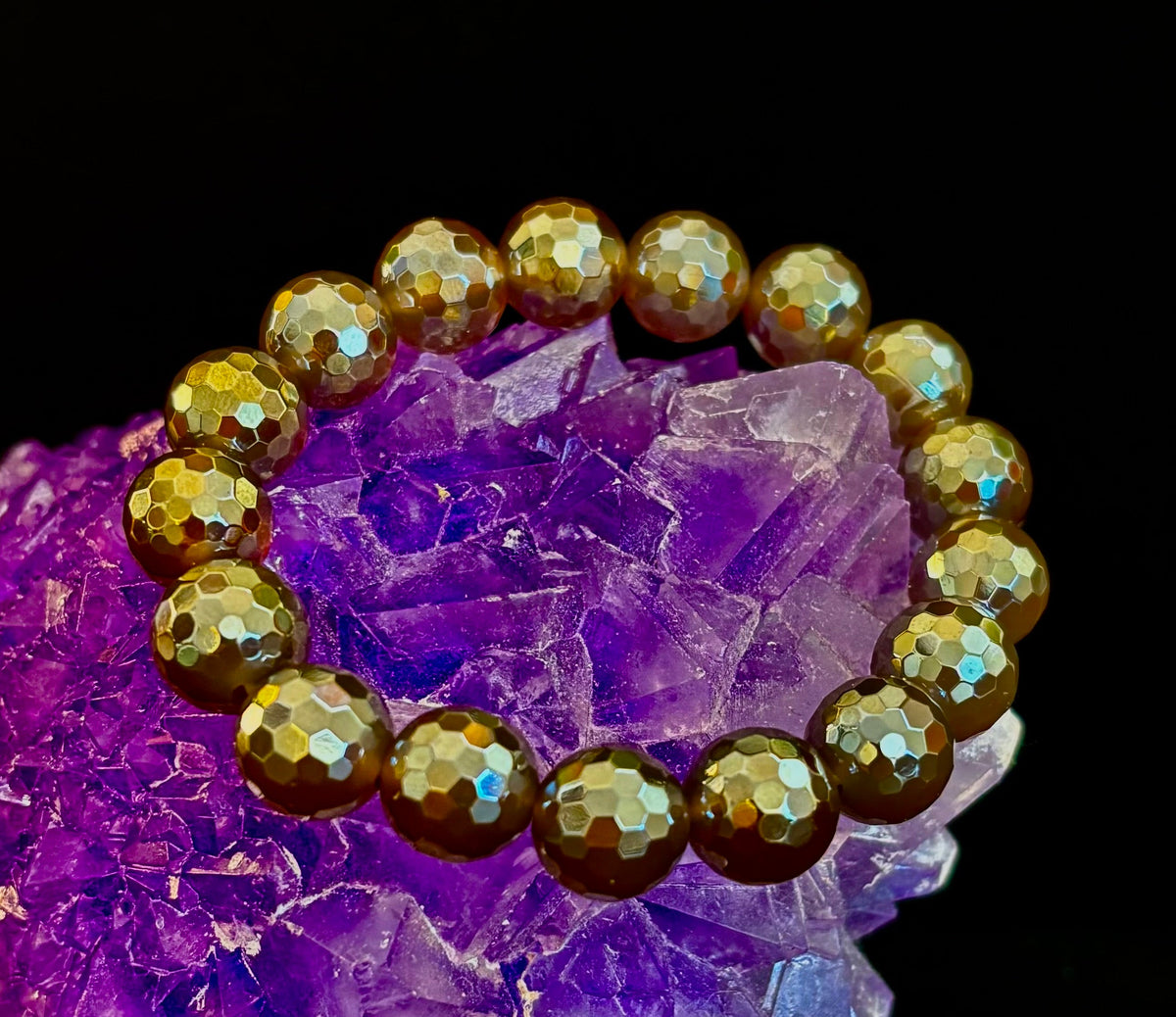 Champagne Glow Faceted Agate Gemstone Stretch Bracelet