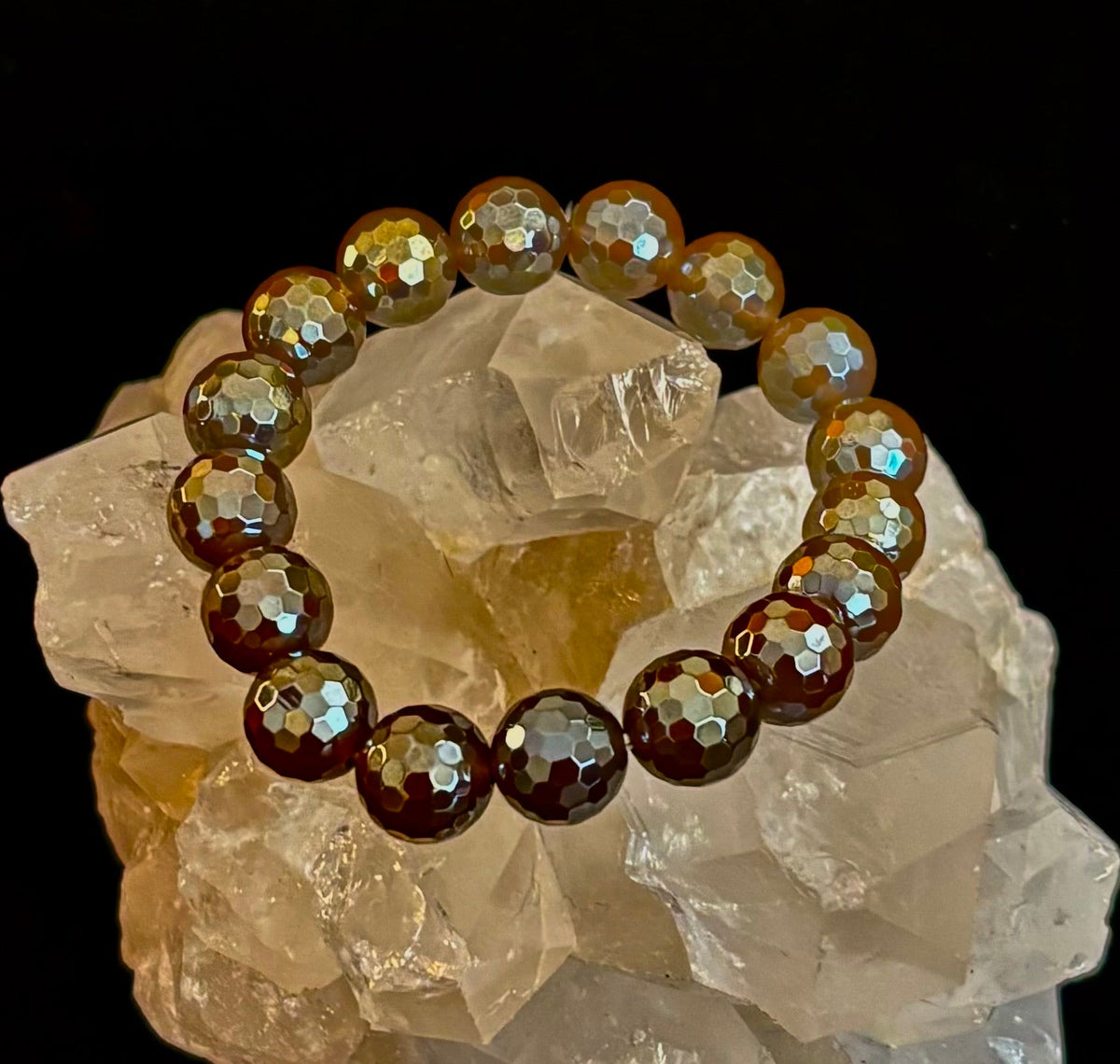 Champagne Glow Faceted Agate Gemstone Stretch Bracelet