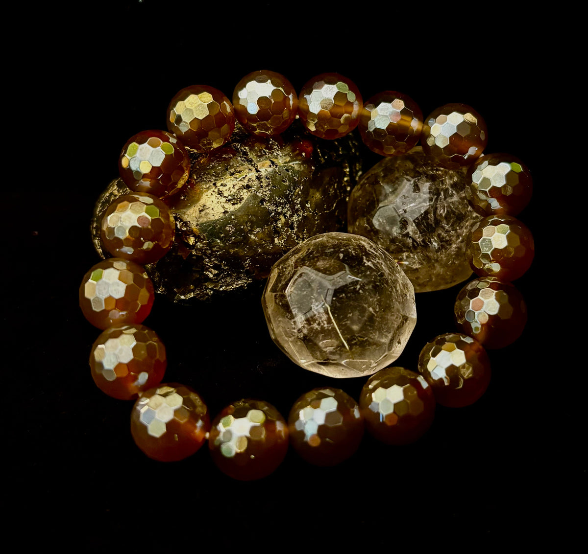 Champagne Glow Faceted Agate Gemstone Stretch Bracelet