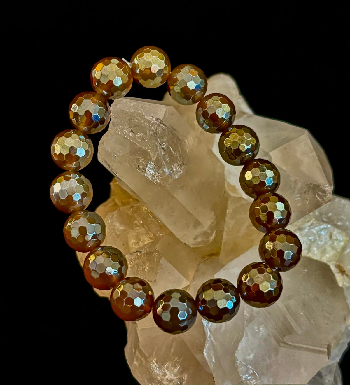 Champagne Glow Faceted Agate Gemstone Stretch Bracelet