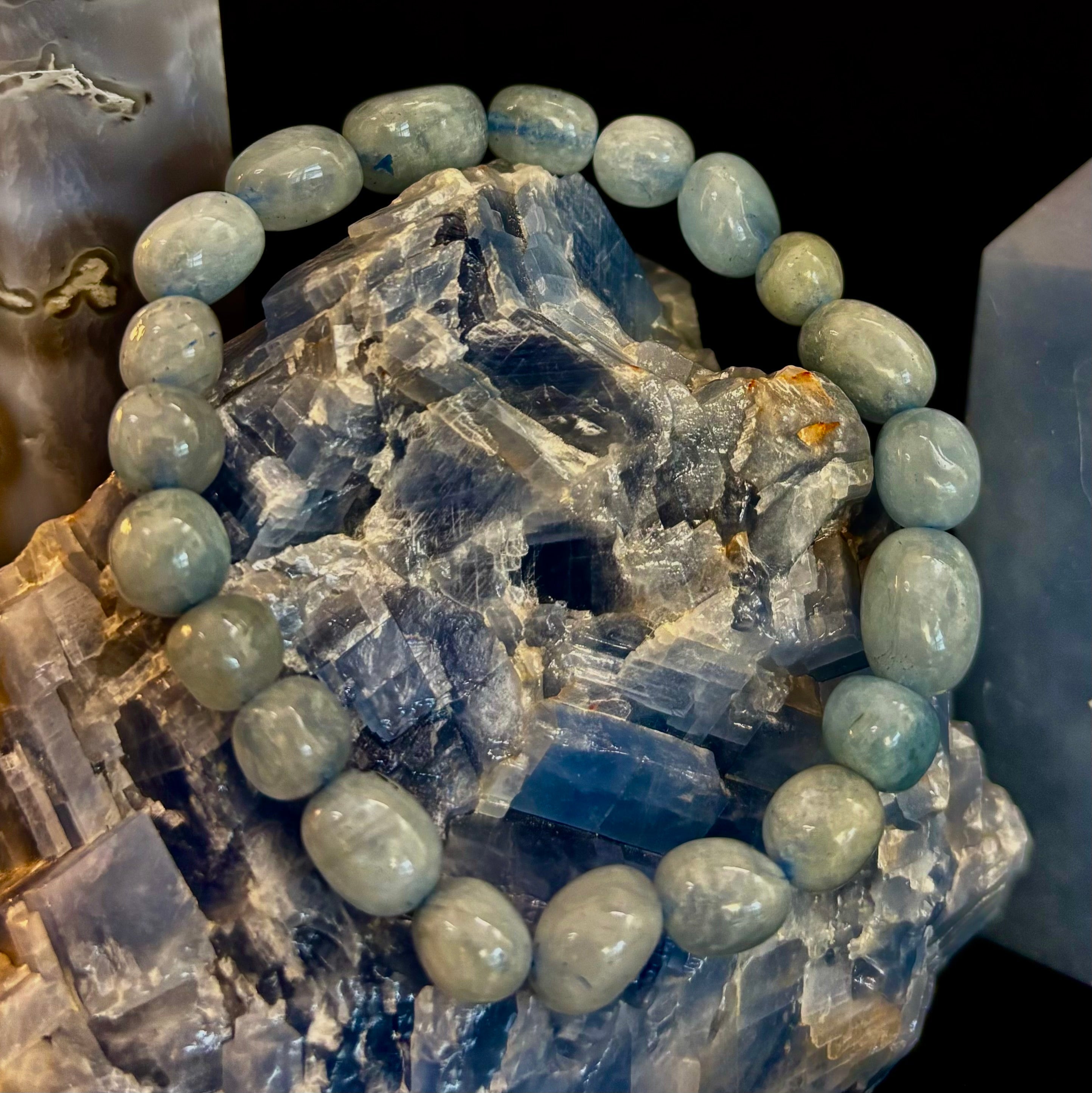 Ocean Whisper Natural Aquamarine Tumbled Stone Bracelet