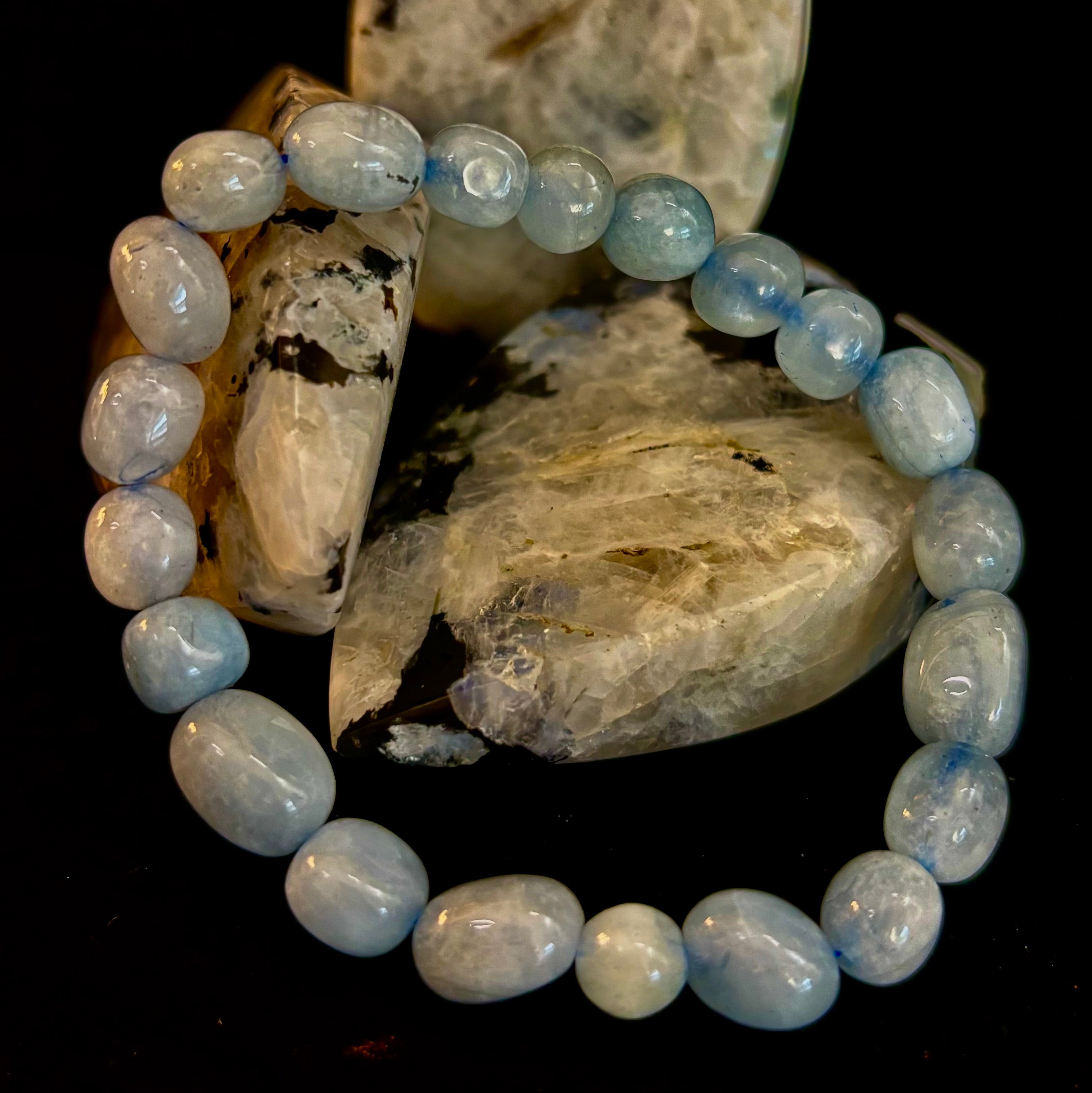Ocean Whisper Natural Aquamarine Tumbled Stone Bracelet
