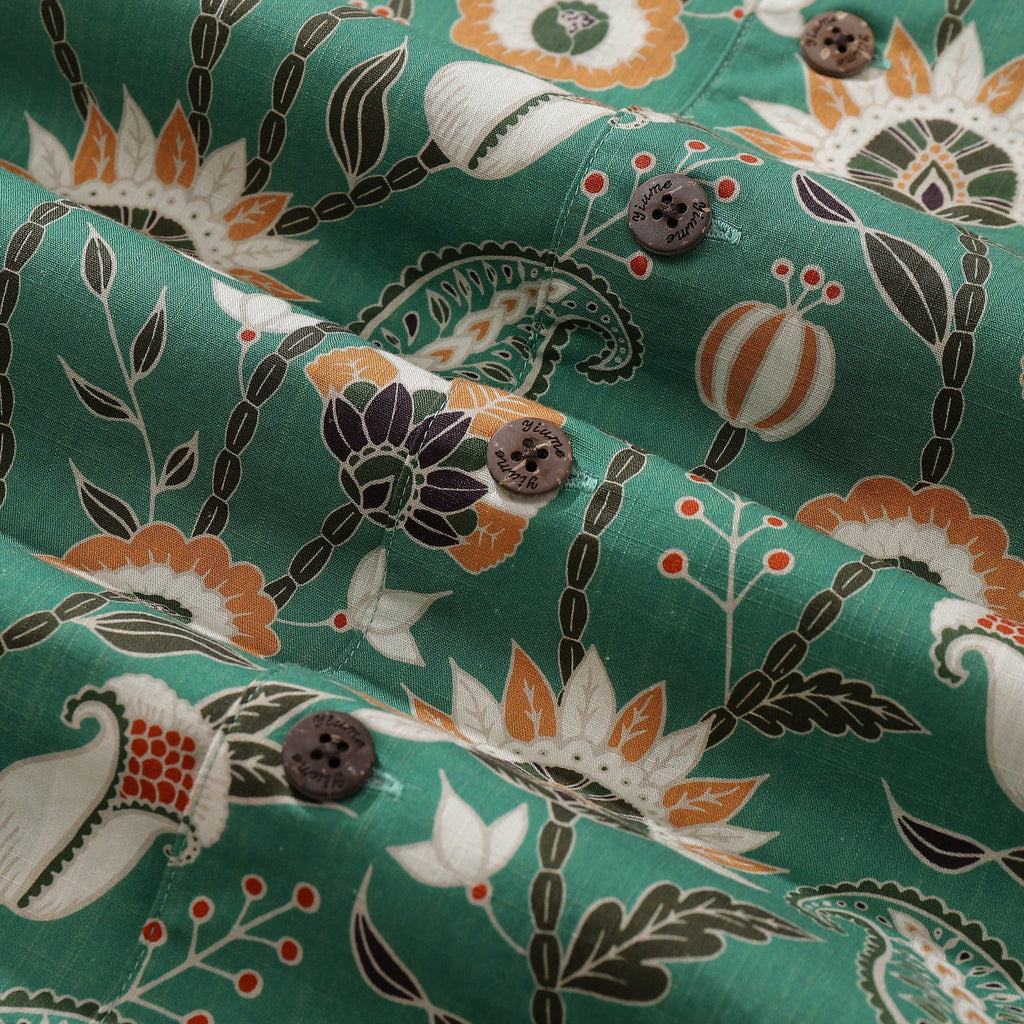 Oriental Jungle Print Camp Collar Hawaiian Shirt in 100% Cotton