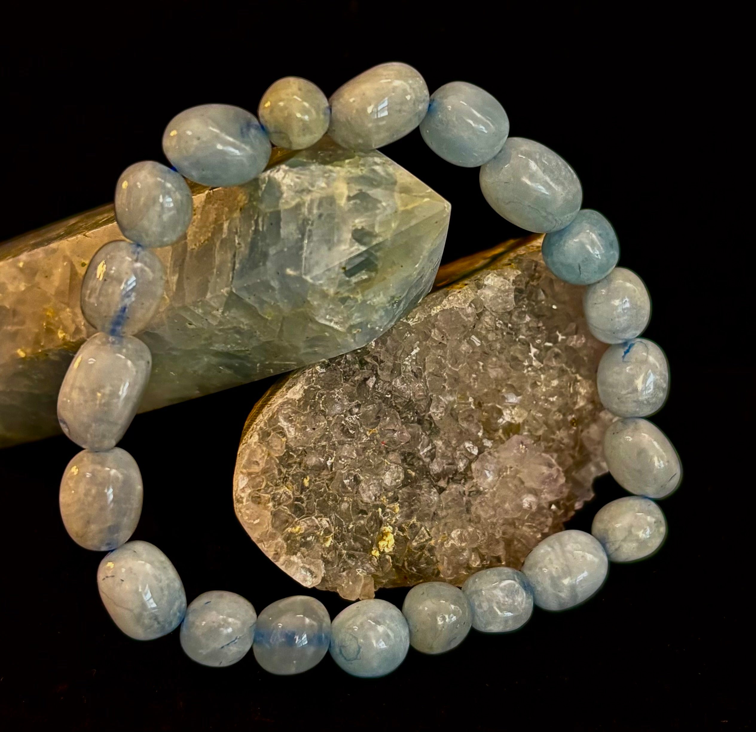 Ocean Whisper Natural Aquamarine Tumbled Stone Bracelet