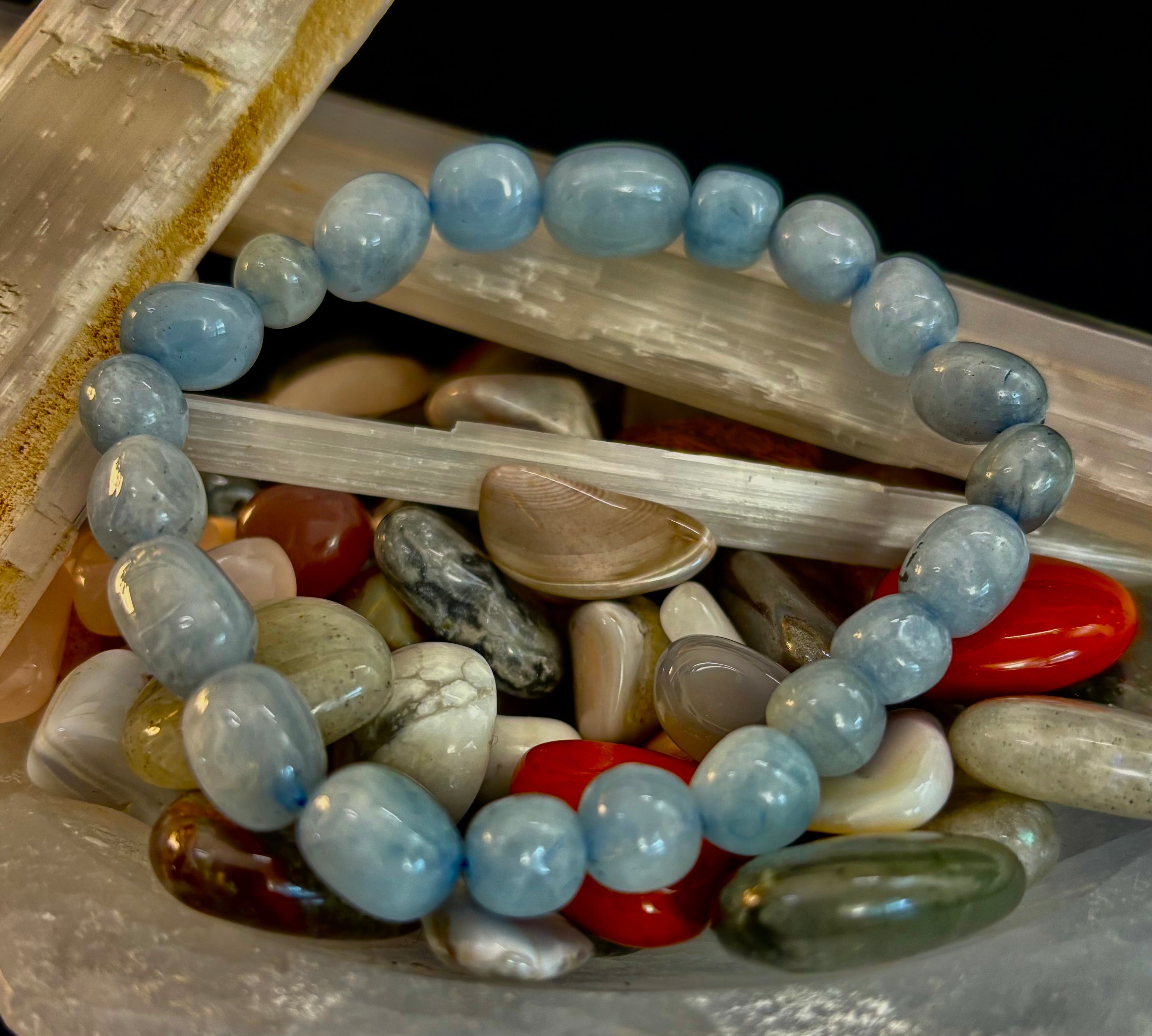 Ocean Whisper Natural Aquamarine Tumbled Stone Bracelet