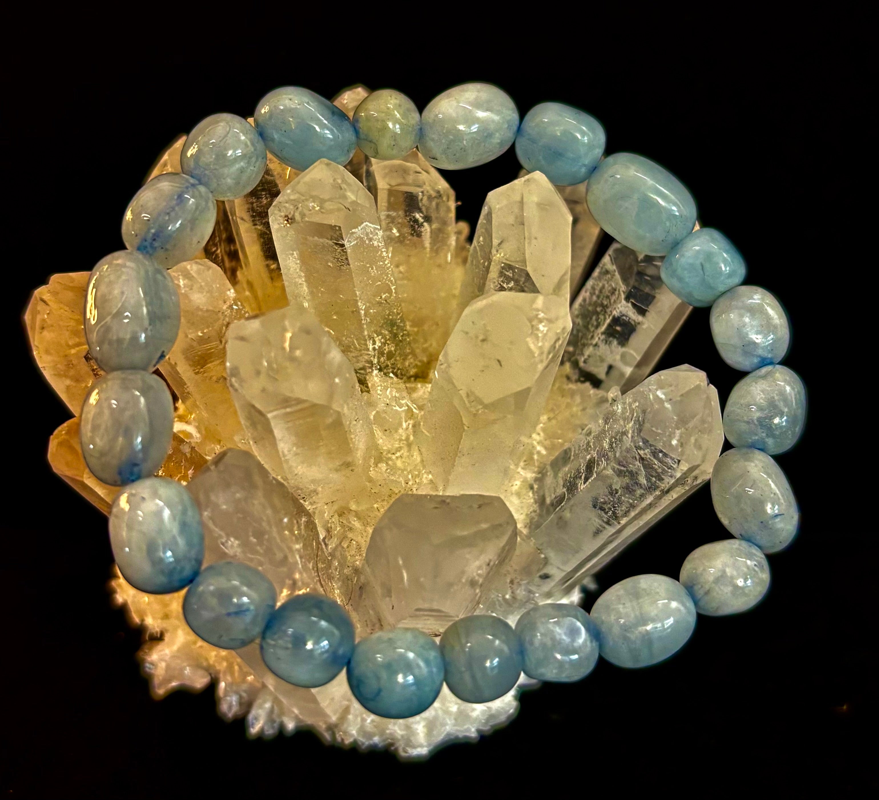 Ocean Whisper Natural Aquamarine Tumbled Stone Bracelet