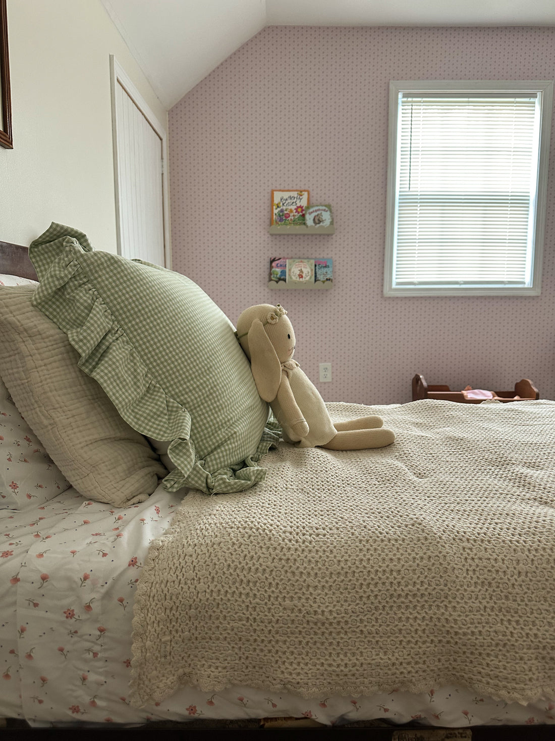 Petunia Floral Wallpaper in Pink, Blue and Cream