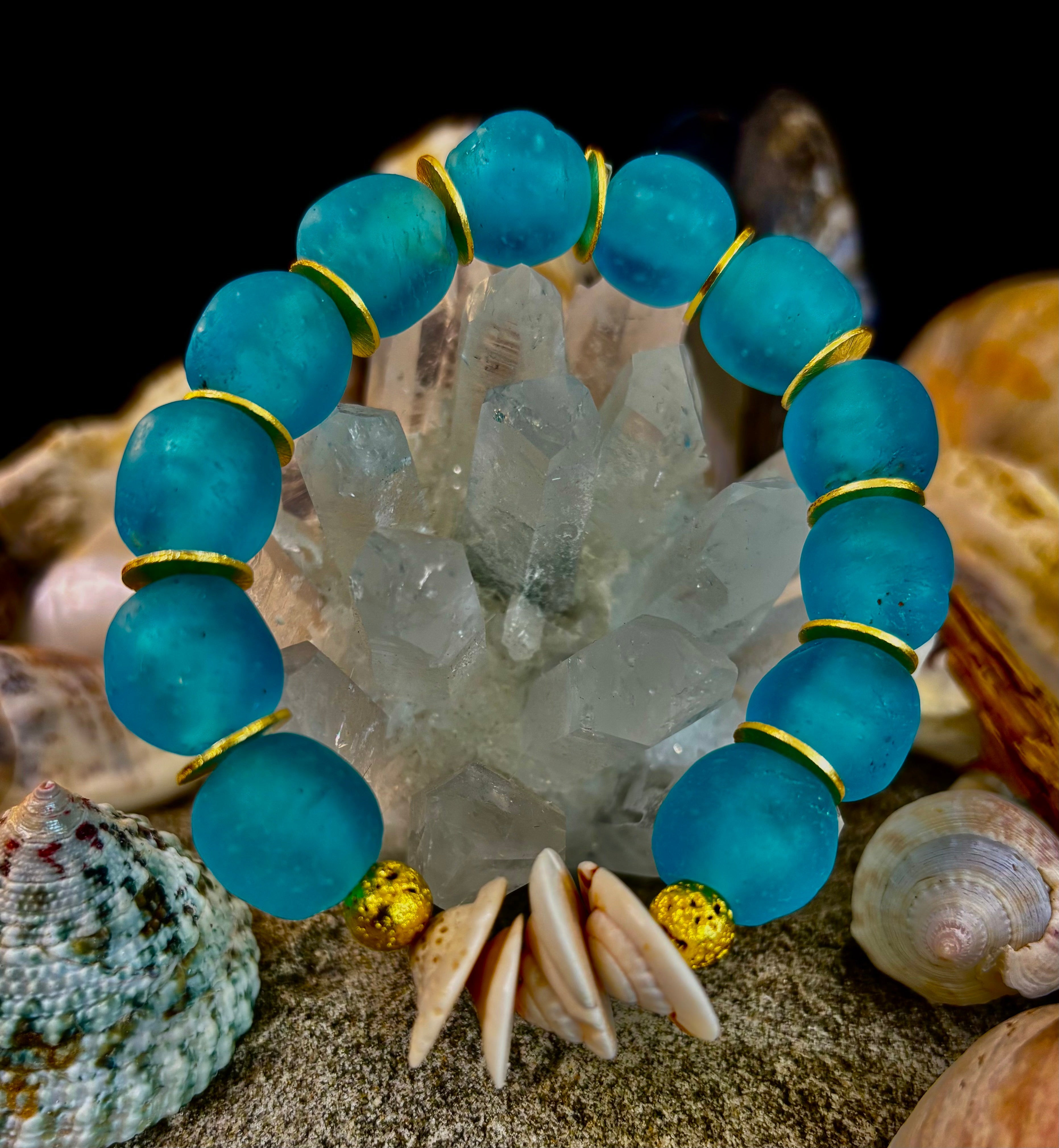 Tidal Serenity Bracelet: Teal, Gold & Off-White Coastal Jewelry