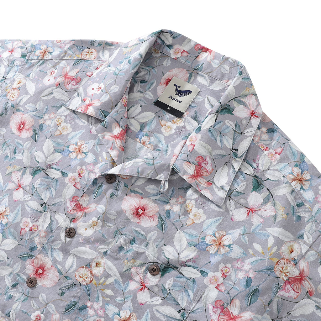 Men's Sea of Flowers Hawaiian Camp Collar Shirt 100% Cotton