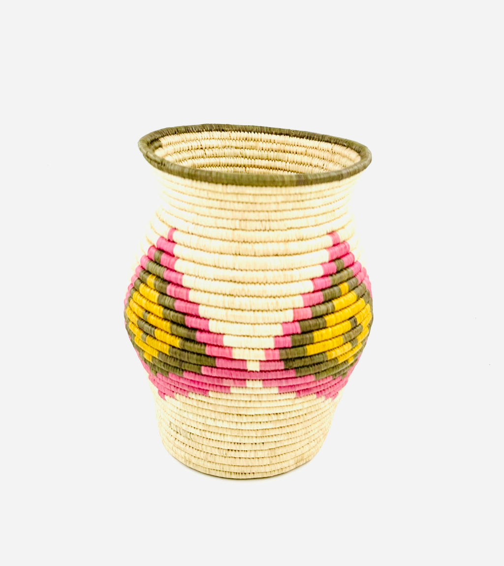Joy Vessel Basket - Geometric Bohemian Storage in Pink & Mustard