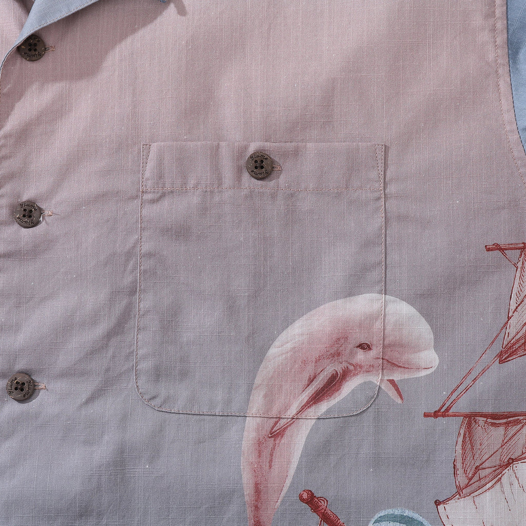 1950s Vintage Navigation Hawaiian Shirt Cotton Camp Collar
