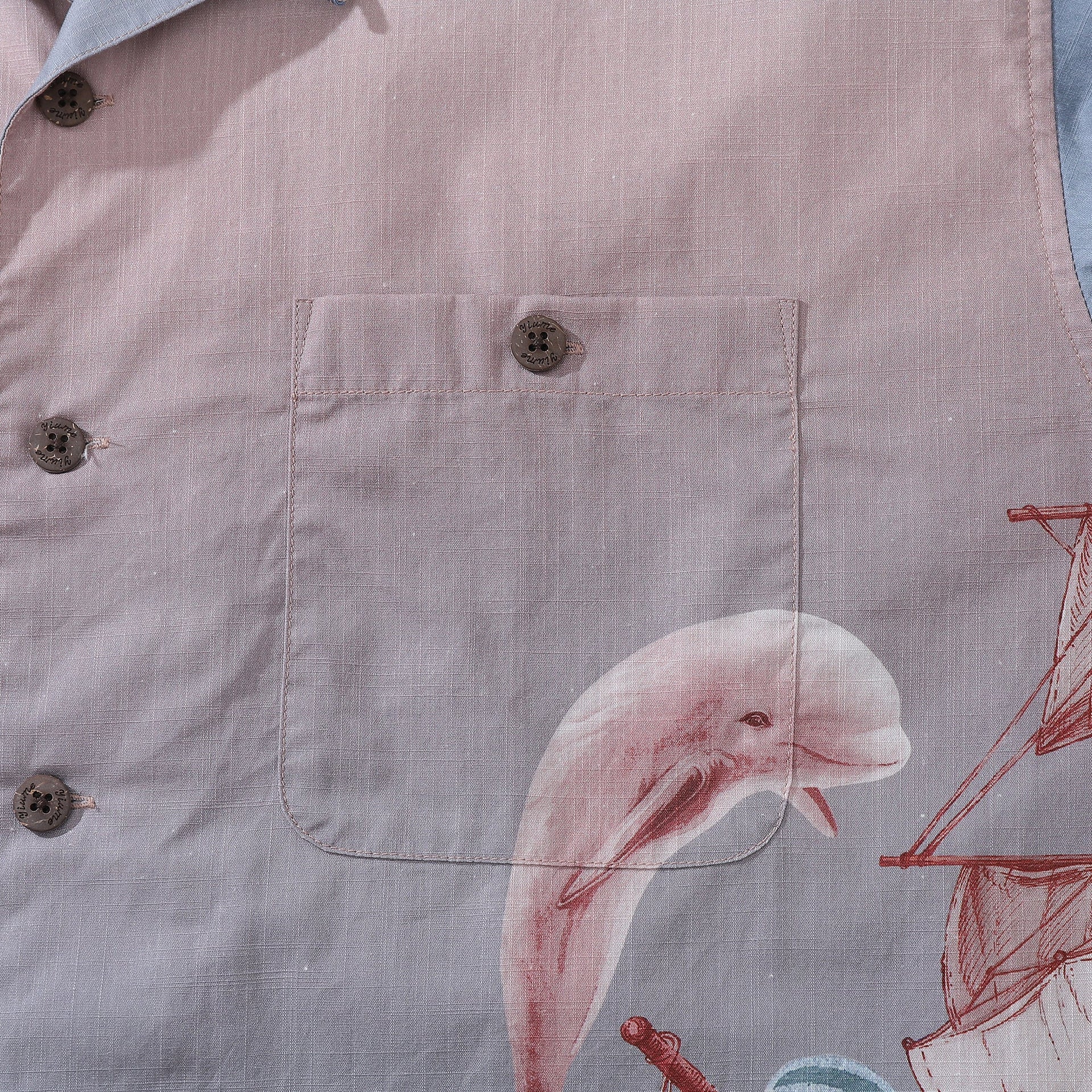 1950s Vintage Navigation Hawaiian Shirt Cotton Camp Collar
