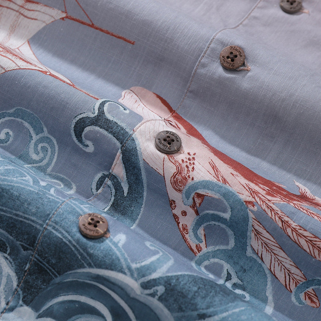 1950s Vintage Navigation Hawaiian Shirt Cotton Camp Collar