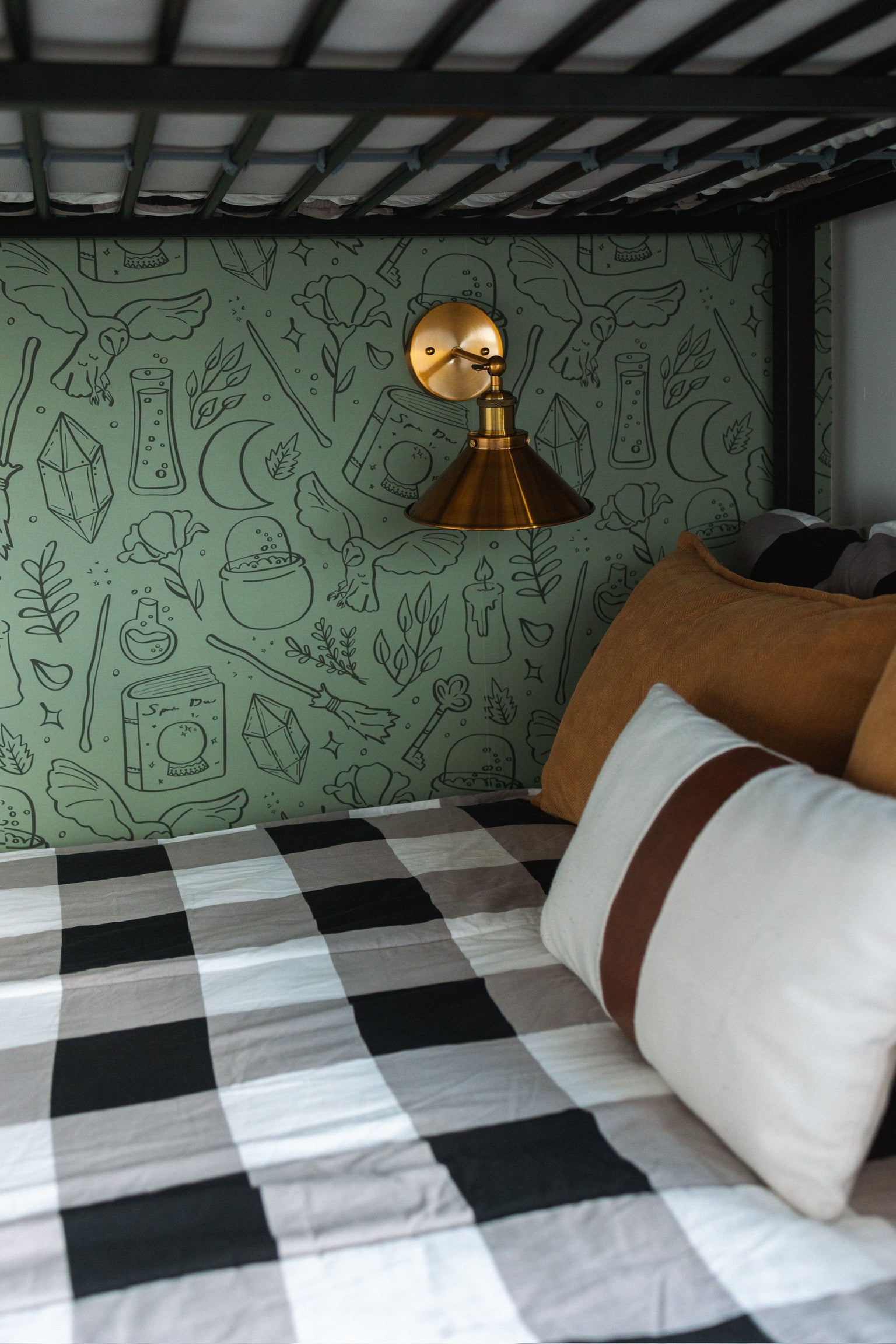 Hedwig Whimsical Wizarding-Core Wallpaper in Sage and Charcoal