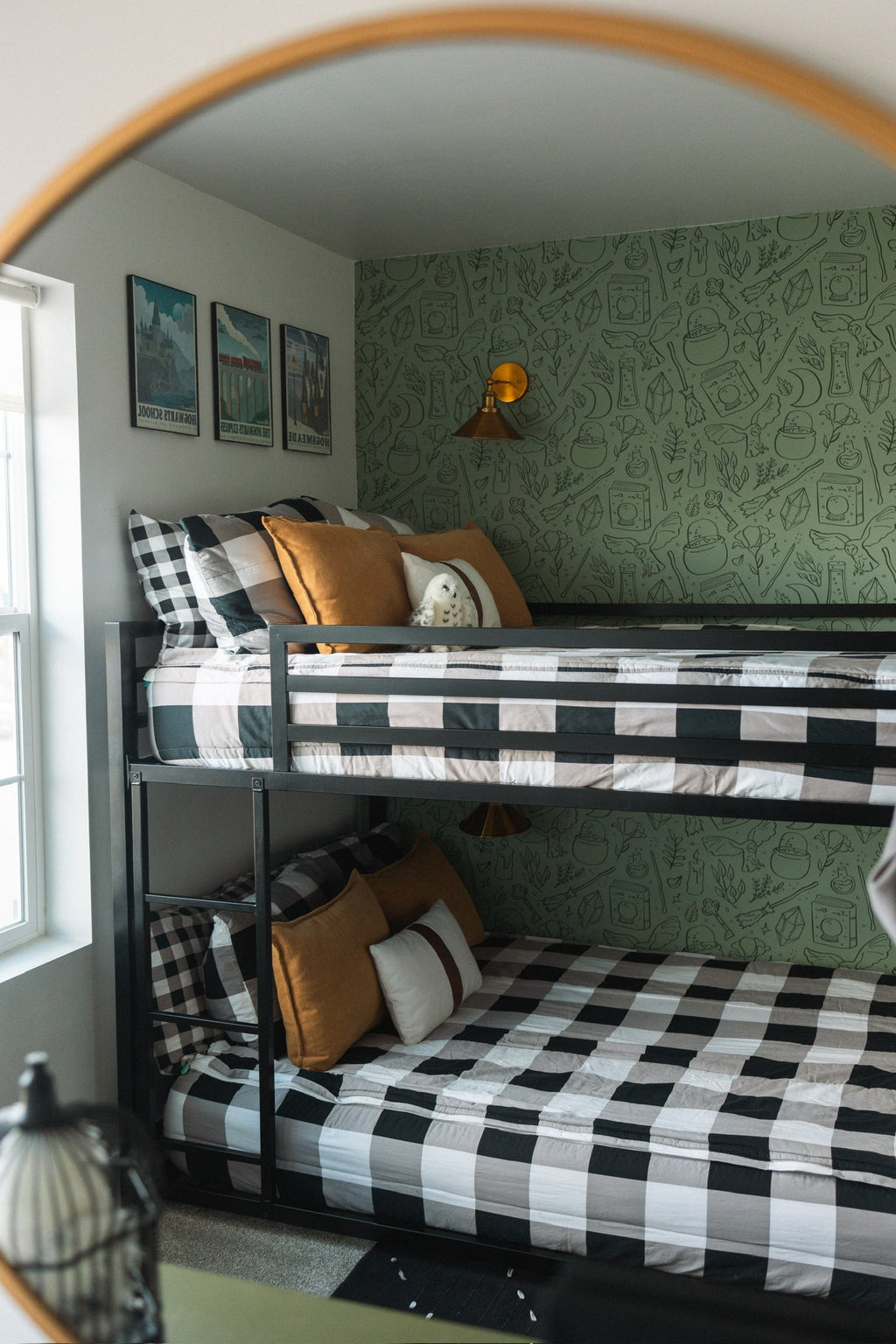 Hedwig Whimsical Wizarding-Core Wallpaper in Sage and Charcoal