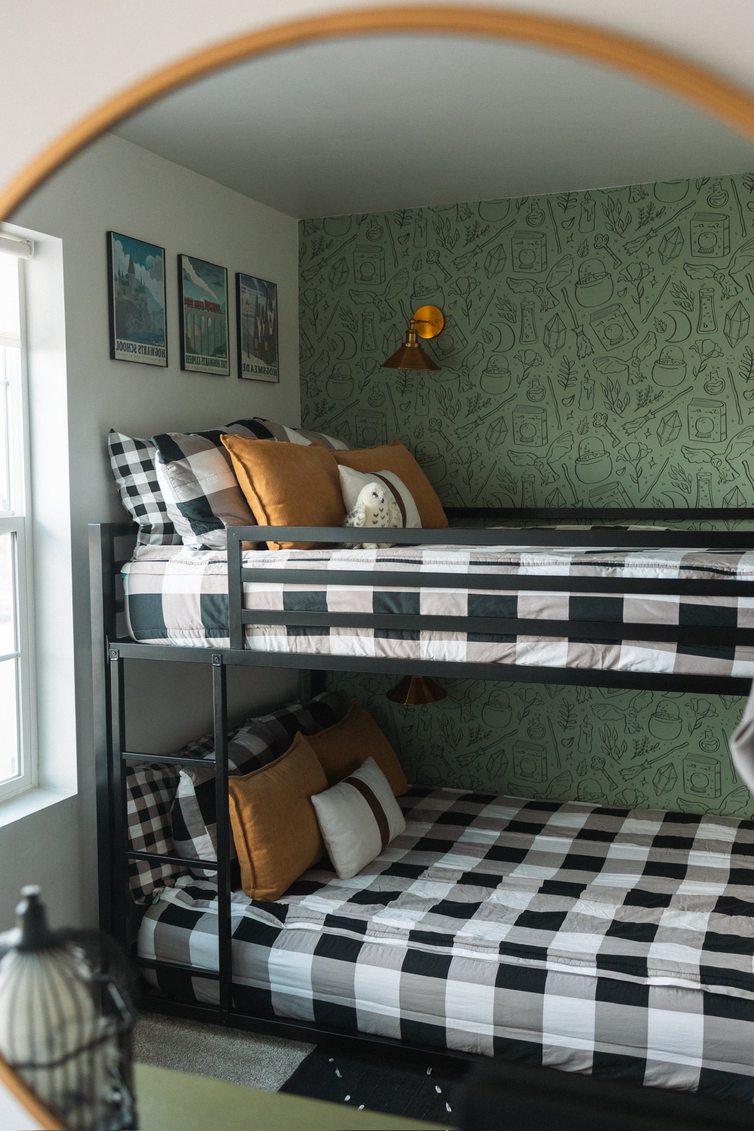 Hedwig Whimsical Wizarding-Core Wallpaper in Sage and Charcoal