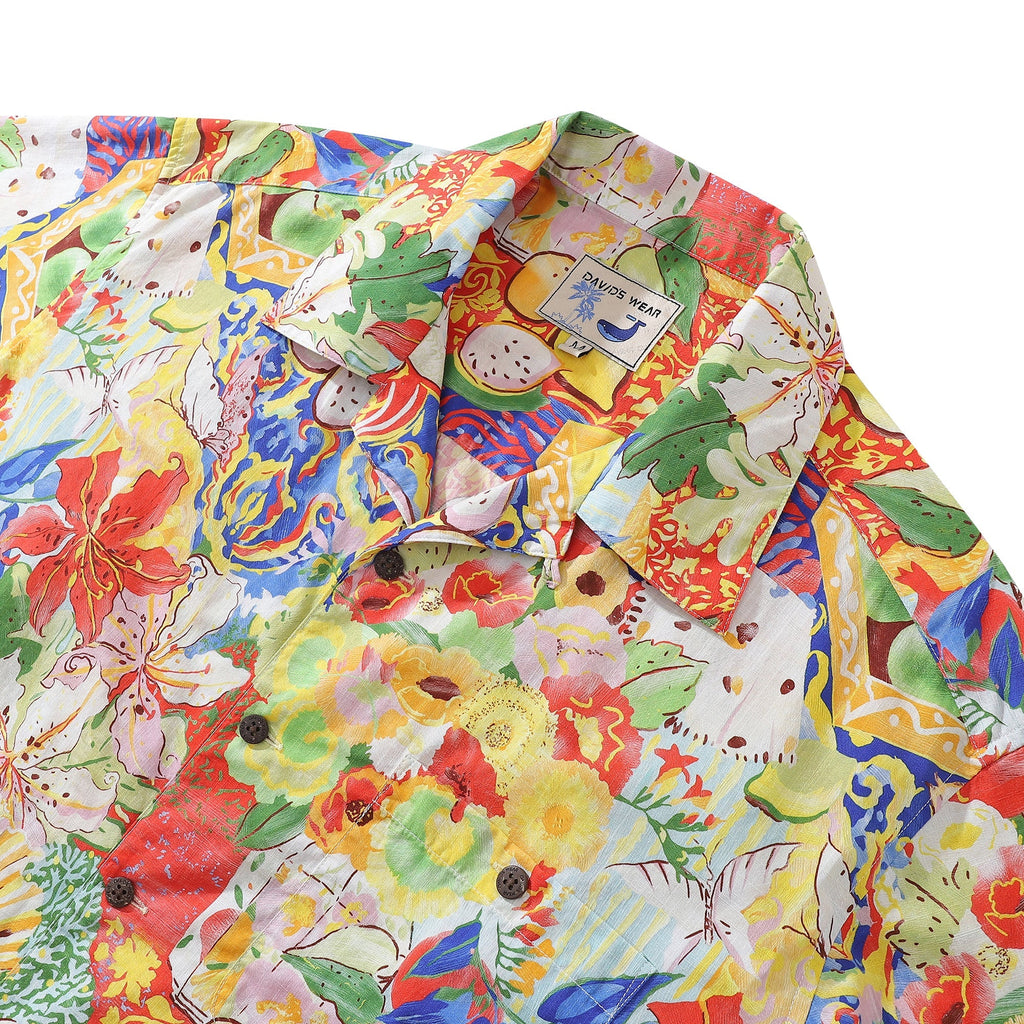 Vintage 1970s Style Tropical Flower and Fruit Cotton Shirt
