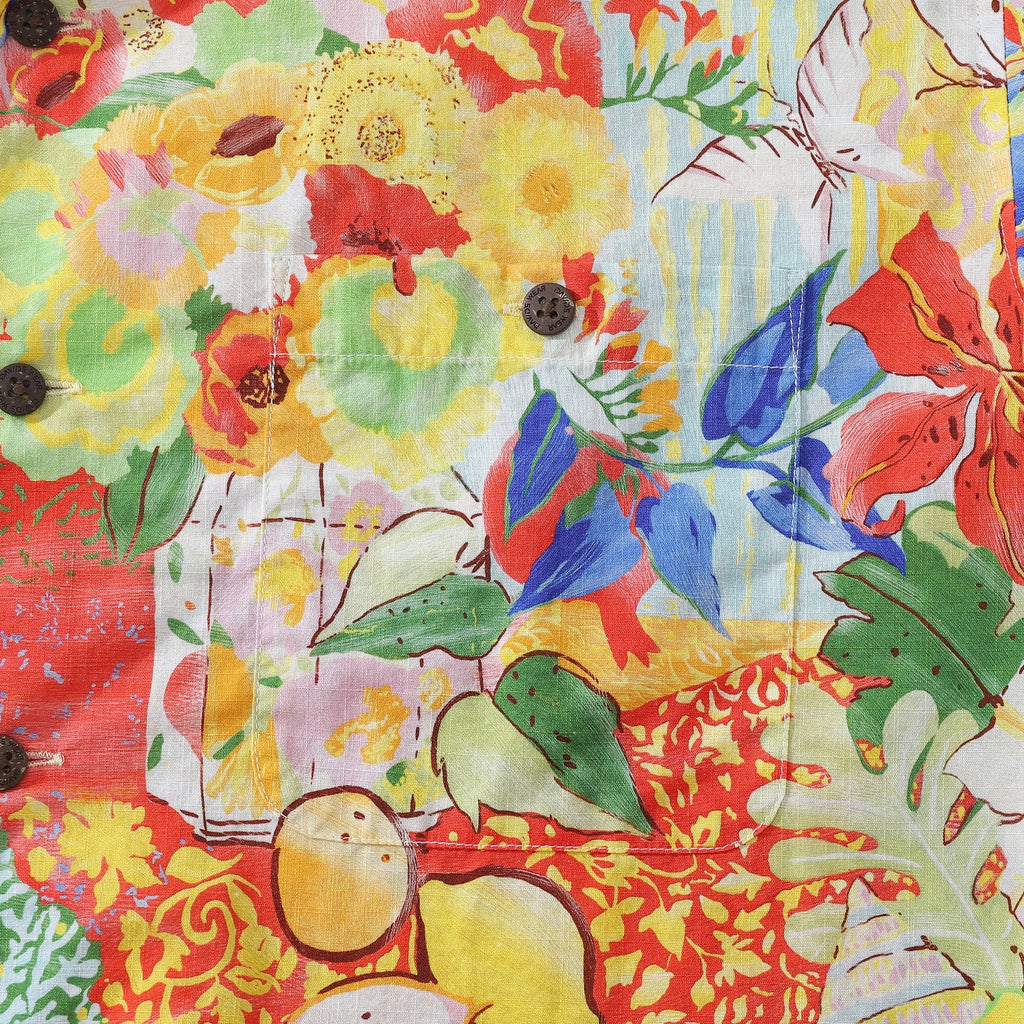Vintage 1970s Style Tropical Flower and Fruit Cotton Shirt