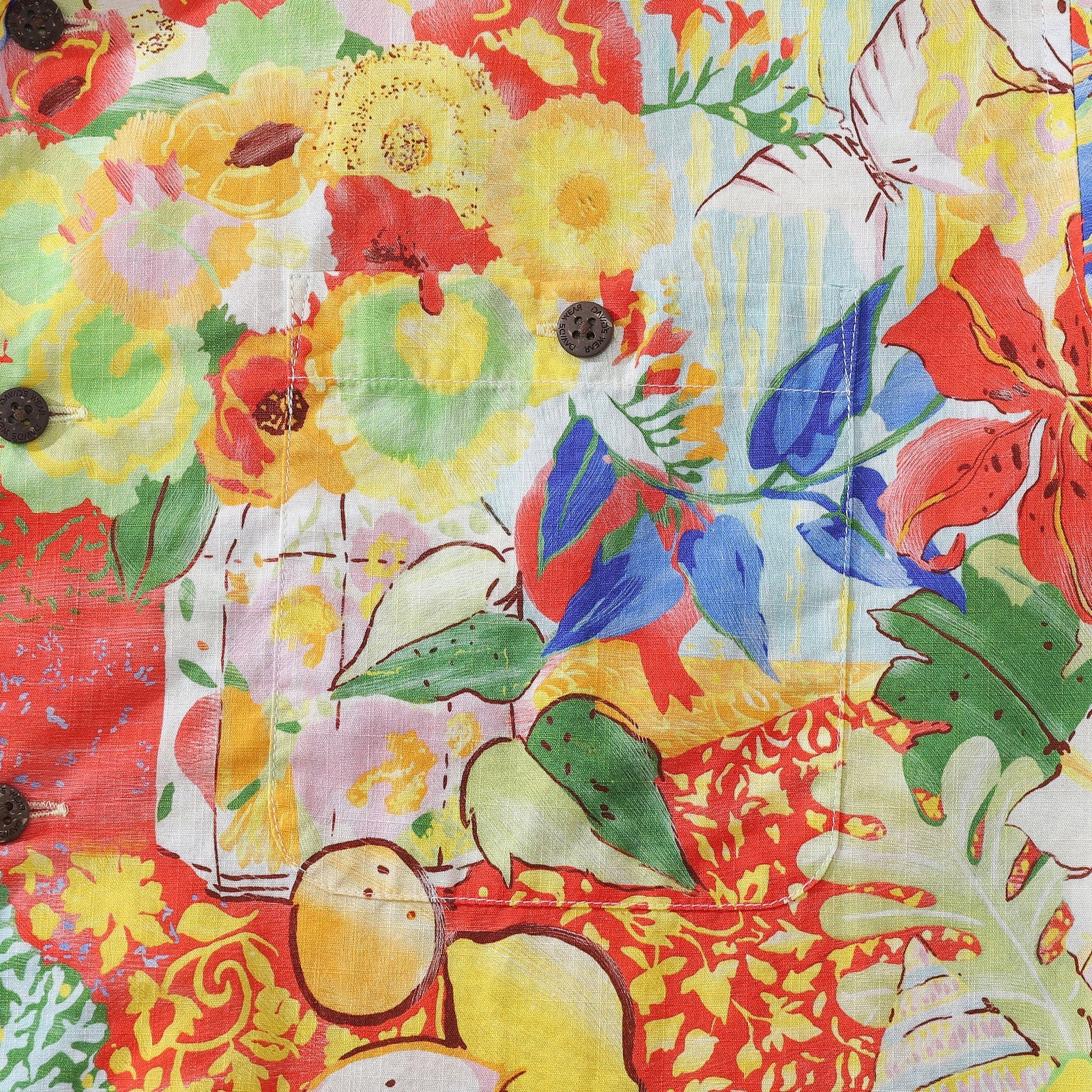 Vintage 1970s Style Tropical Flower and Fruit Cotton Shirt