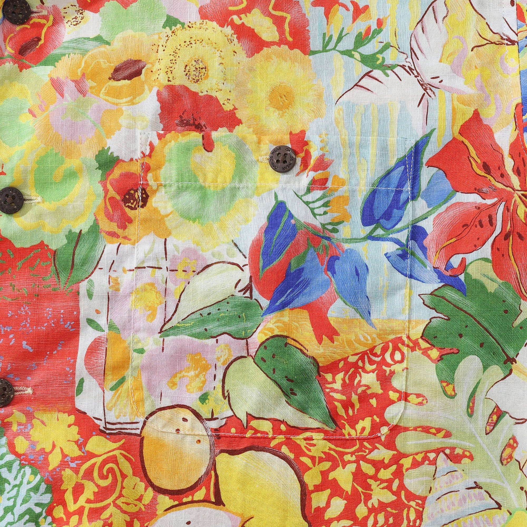 Vintage 1970s Style Tropical Flower and Fruit Cotton Shirt