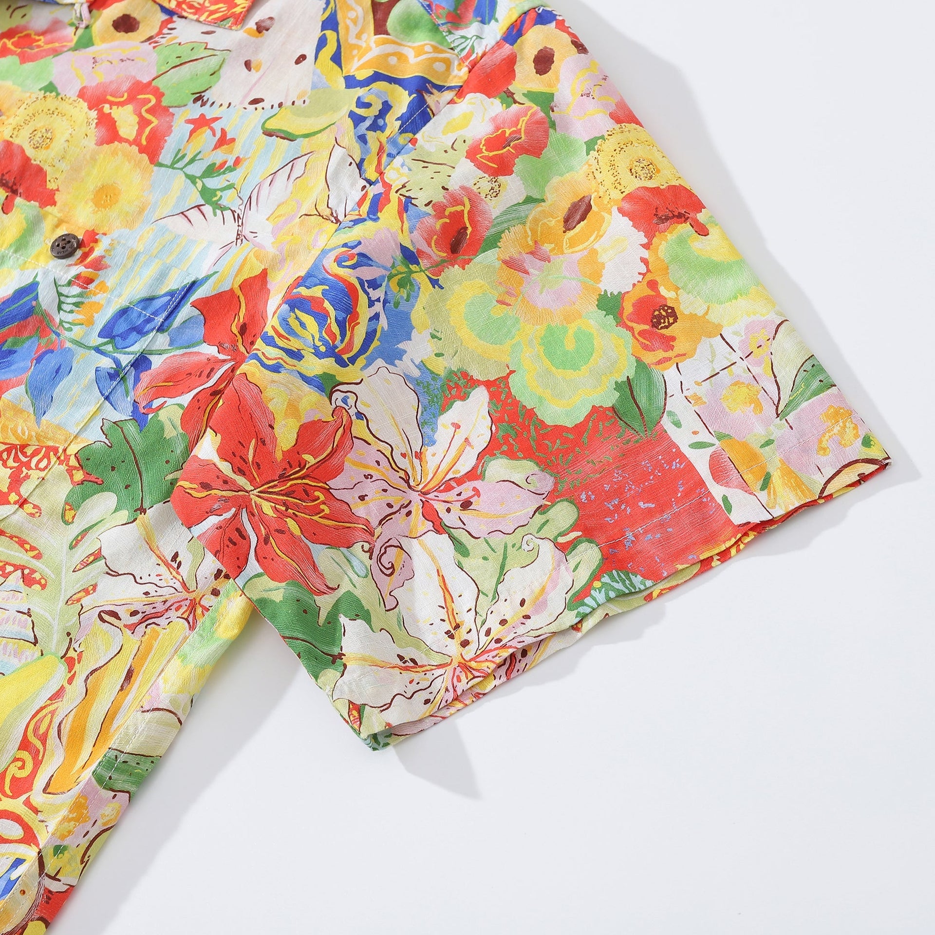 Vintage 1970s Style Tropical Flower and Fruit Cotton Shirt