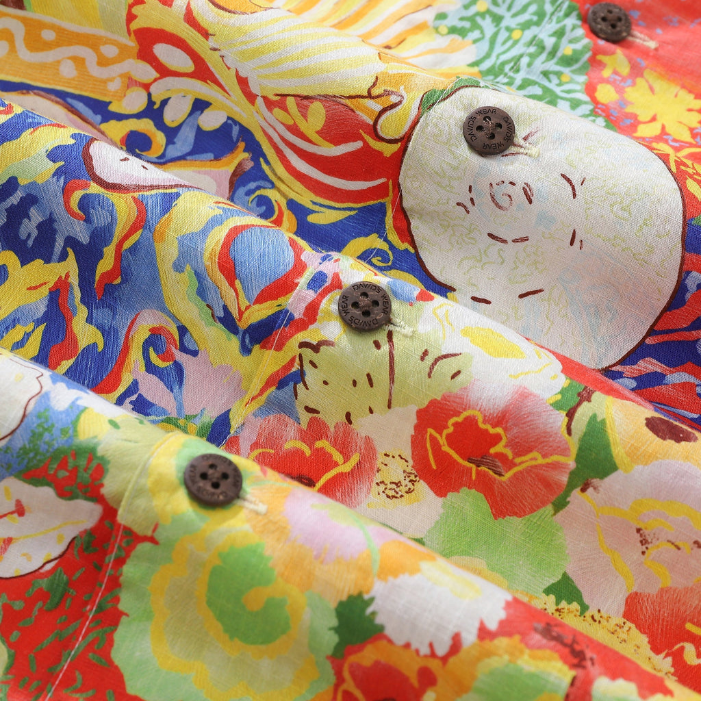 Vintage 1970s Style Tropical Flower and Fruit Cotton Shirt