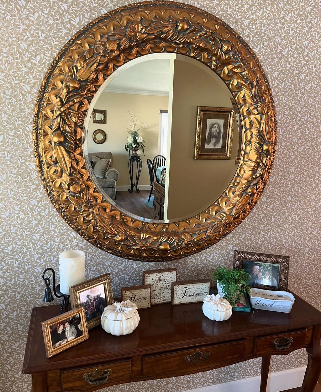 Grace Floral Removable Wallpaper in Beige, White and Mauve