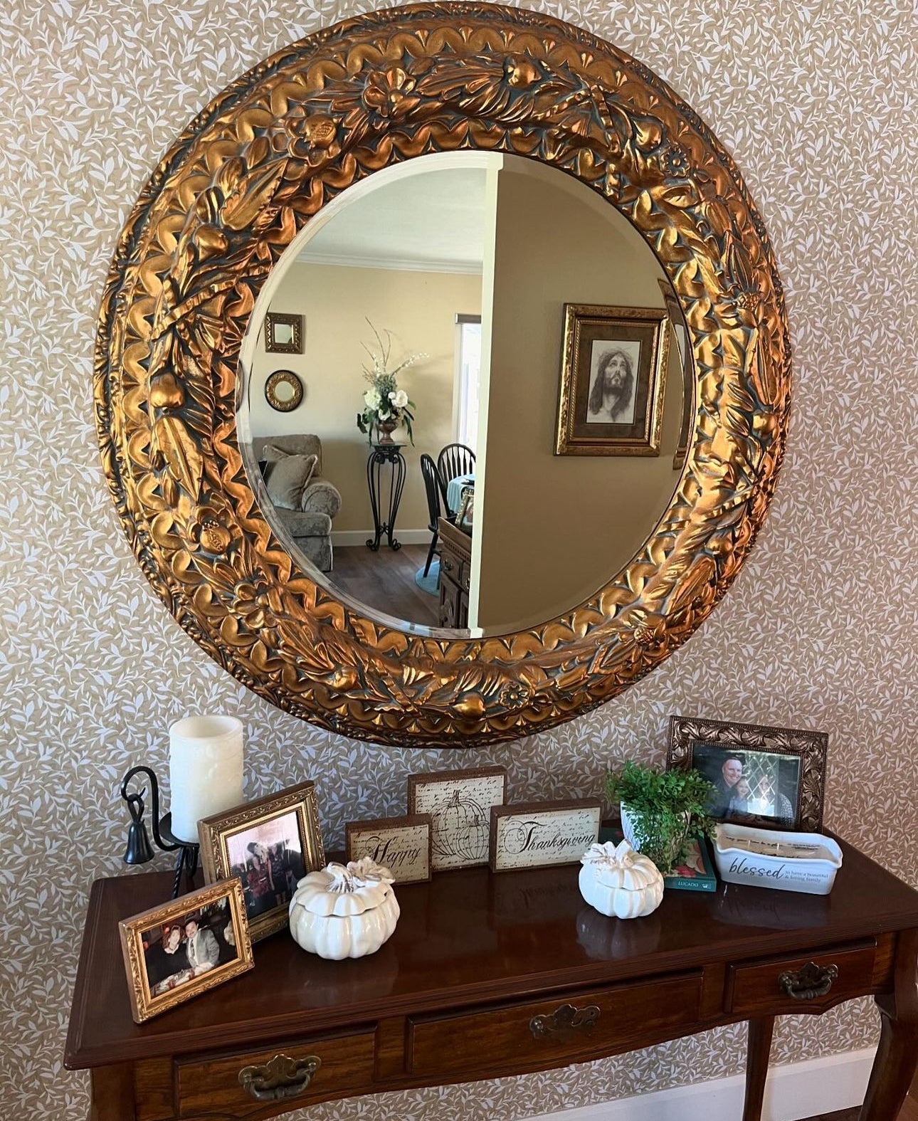 Grace Floral Removable Wallpaper in Beige, White and Mauve