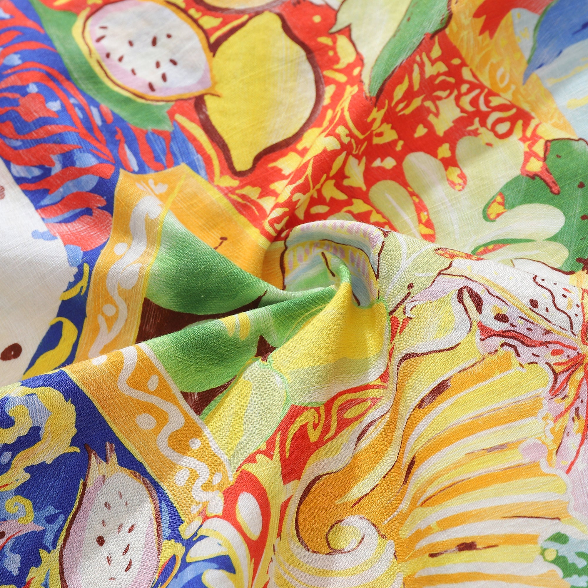 Vintage 1970s Style Tropical Flower and Fruit Cotton Shirt