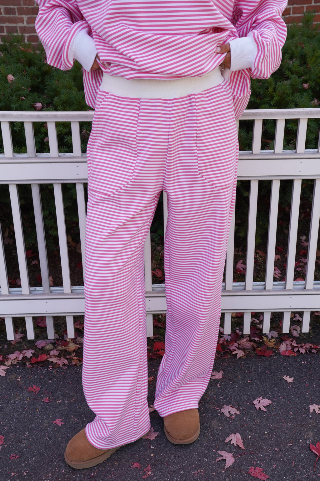 Dark Pink and White Striped Unisex Sweatpants Loungewear